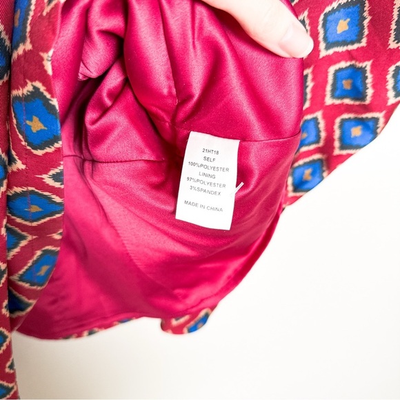 Hunter Bell Presley Top In Ikat Rouge Peplum Ruffle Puff Sleeve size 6 - Picture 7 of 9